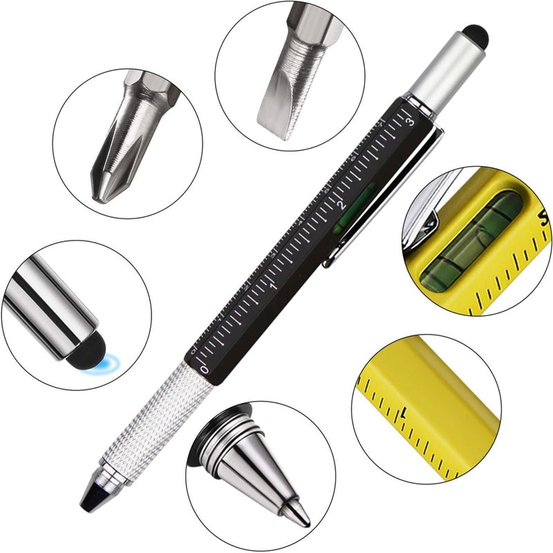 DUNBONG Metal Multi tool Pen 6-in-1 Stylus Pen - With Screwdriver, Ballpoint Pen Black ink, Stylus pen, Level and Ruler, 1-Count (Black) - Image 3
